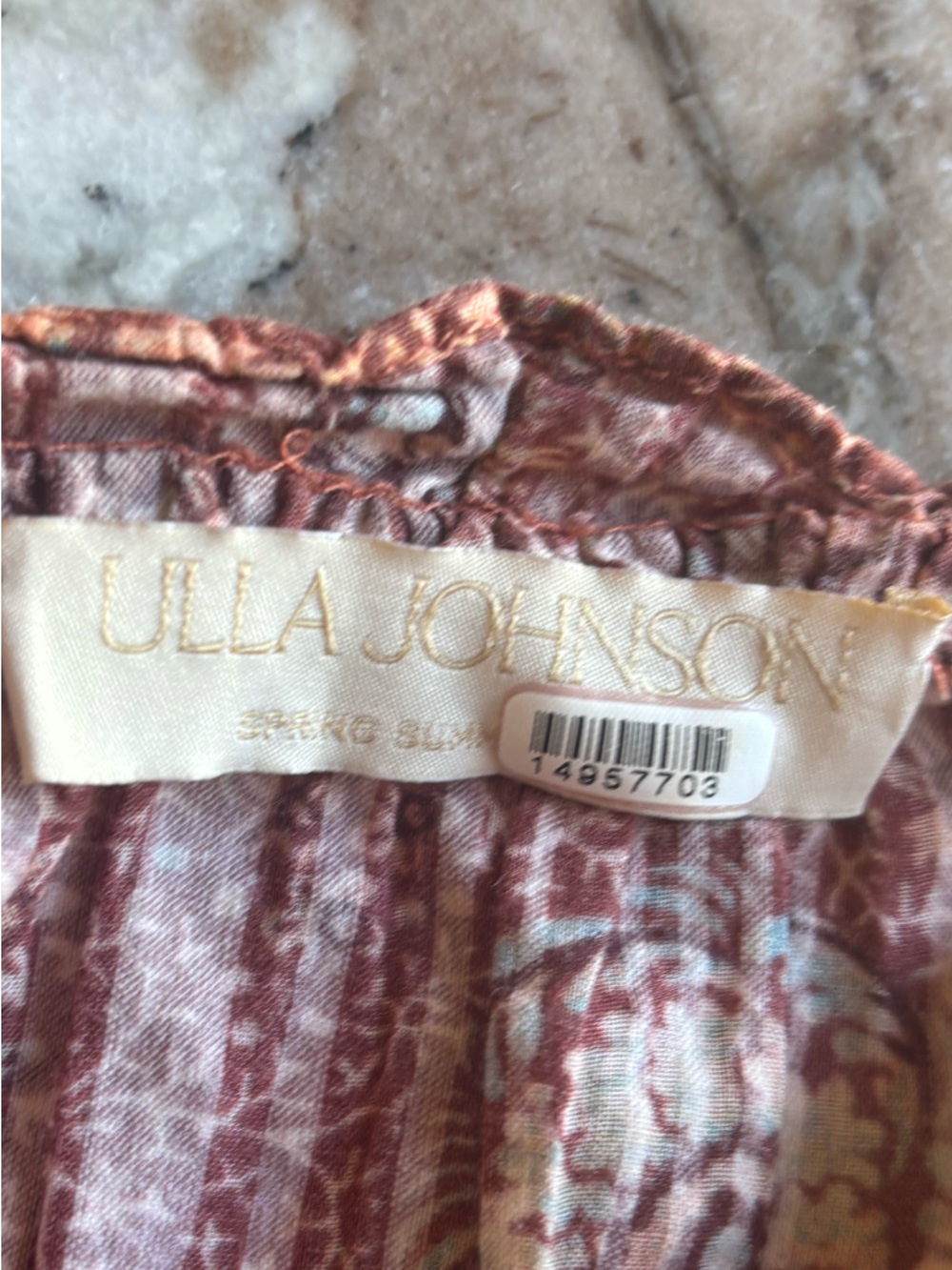 Ulla Johnson Rust & Cream Printed Smocked Waist Mini Dress Size Not Tagged RTR - Picture 4 of 8